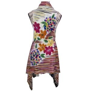 Adore Painted Floral Sleeveless Open Drape Cardigan Art To Wear Women’s Large
